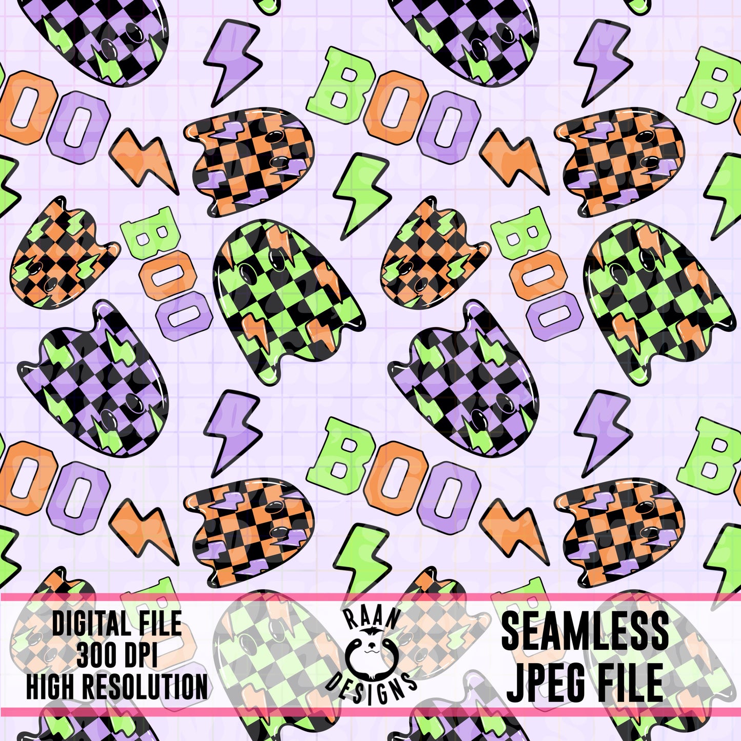 Boo Checkered Ghost Seamless