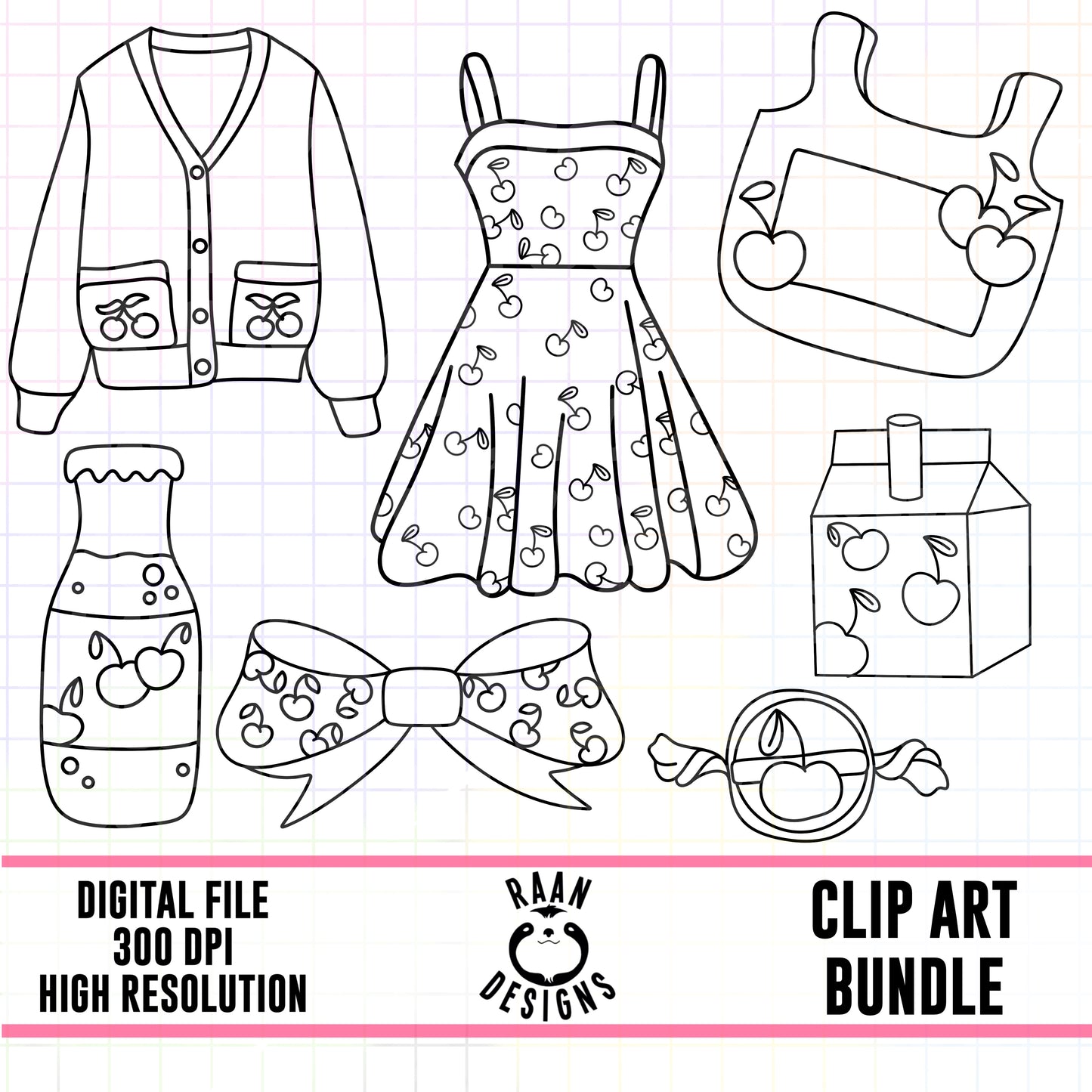 Cherry Outlines Set 2-Clipart Bundle