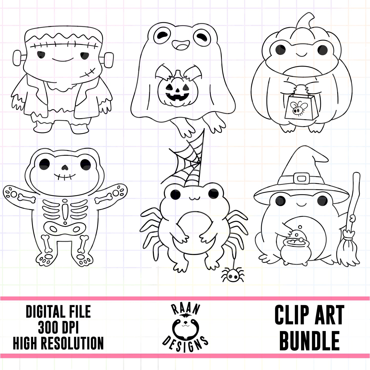 Halloween Frogs Outlines-Clipart Bundle