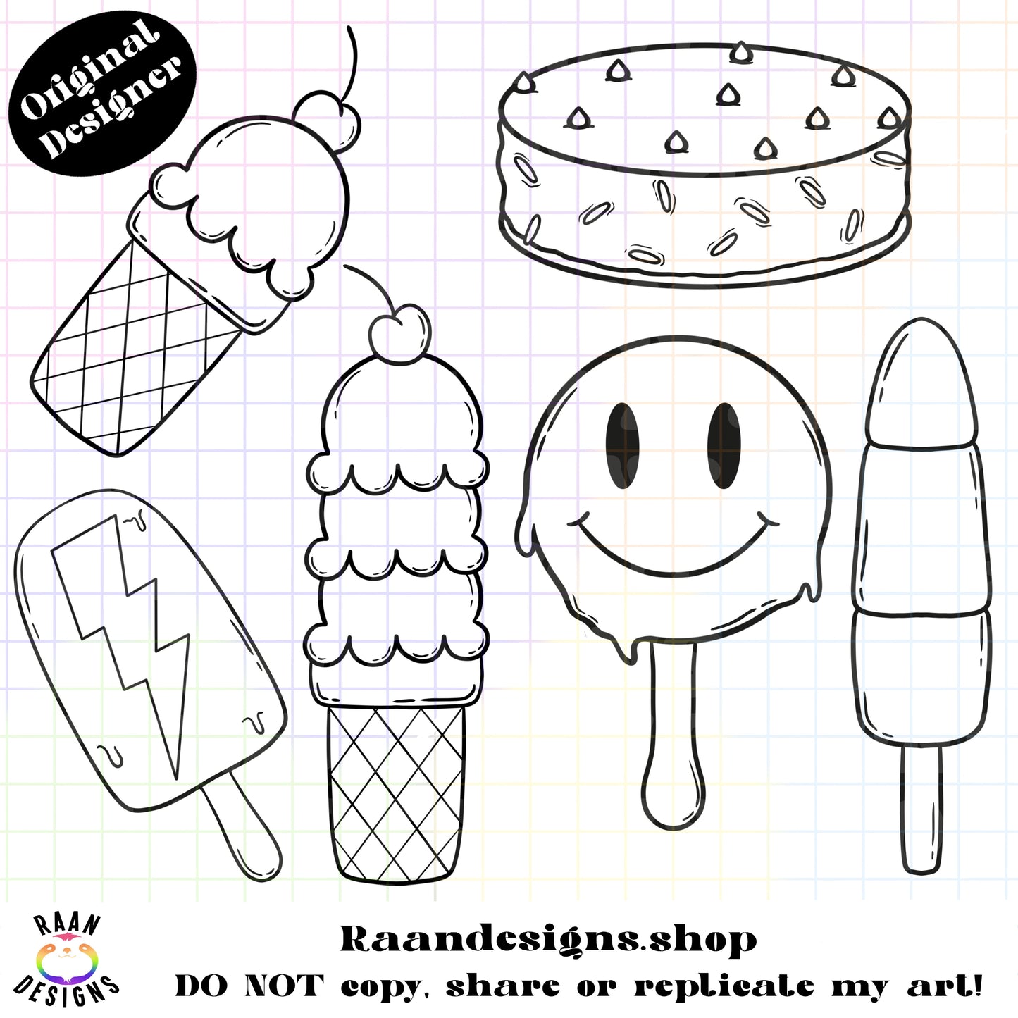 Summer Icecream Outline Elements