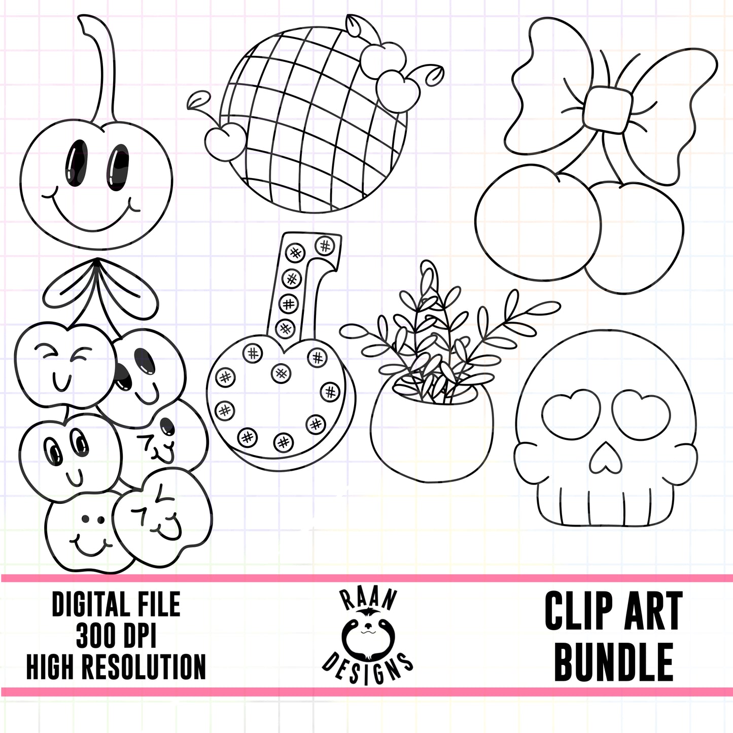 Cherry Outlines Set 1-Clipart Bundle