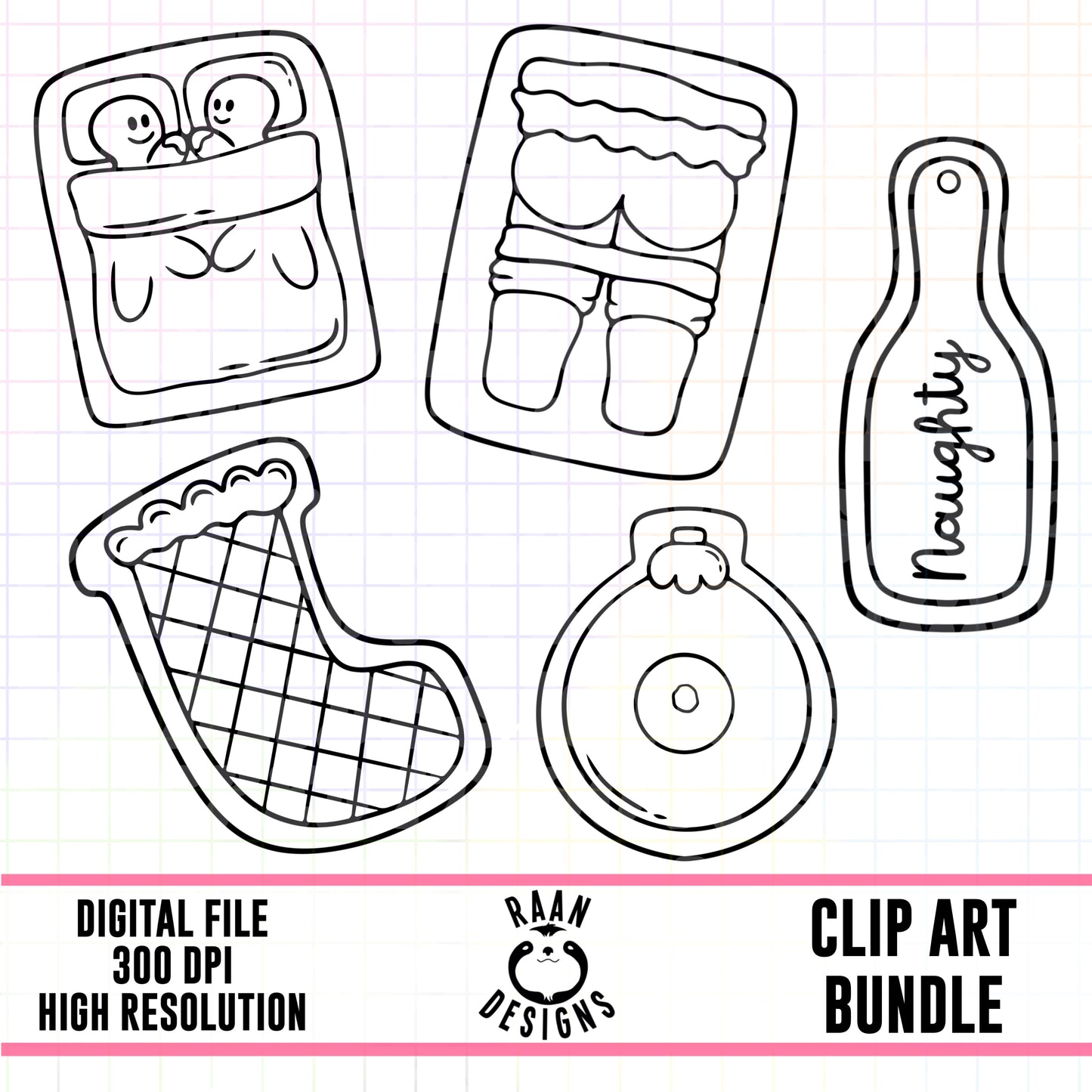 Naughty Christmas Sugar Cookies-Outline-Clipart Bundle