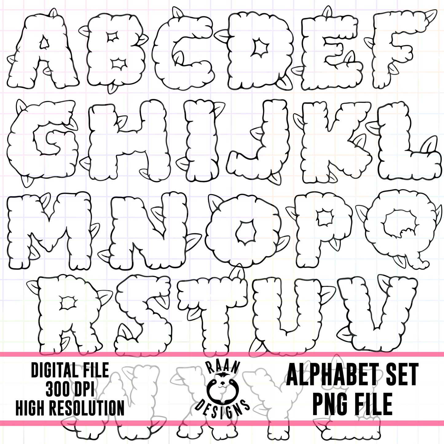 Bud Alphabet Clipart-Outlines