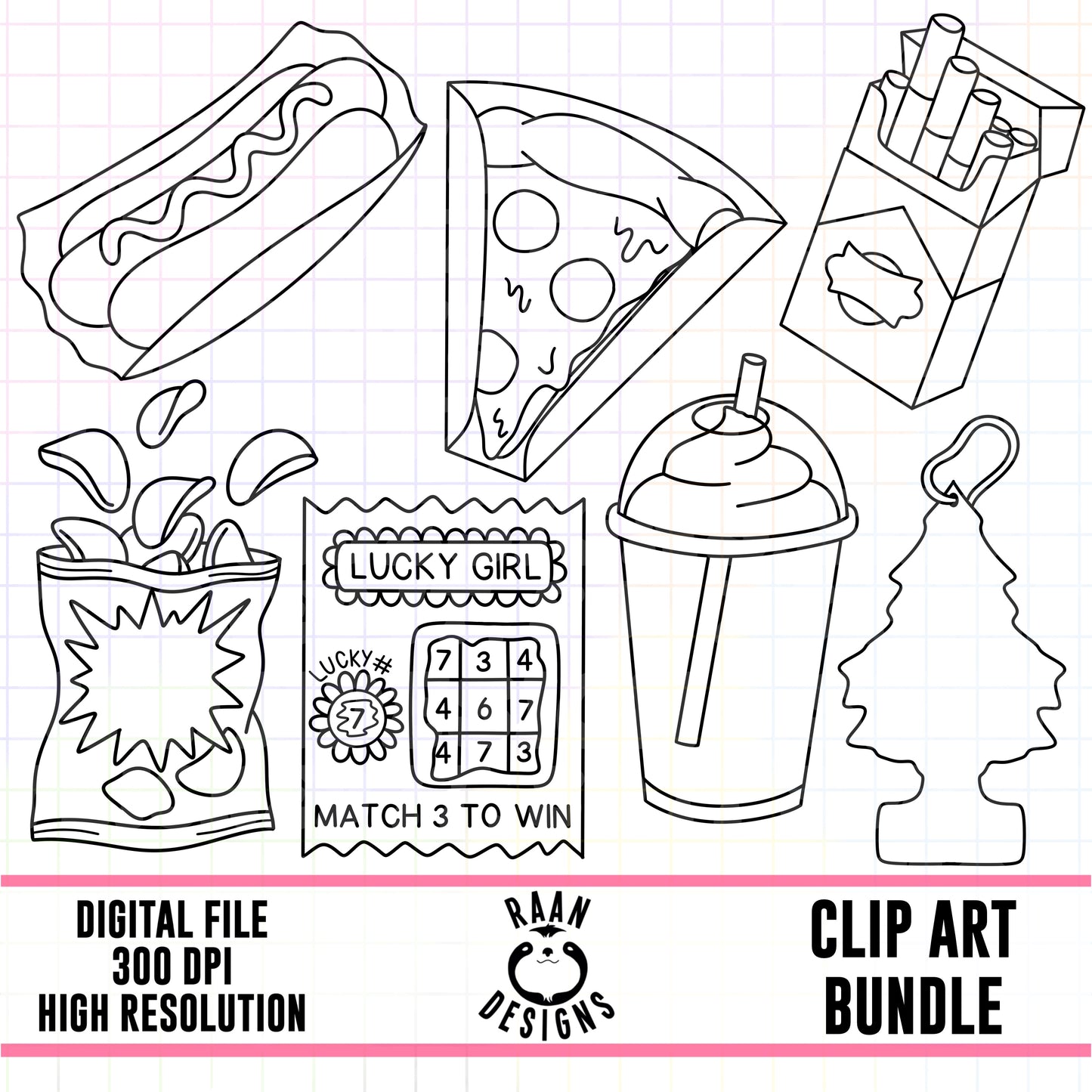 Gas Station Goodies Outlines-Clipart Bundle