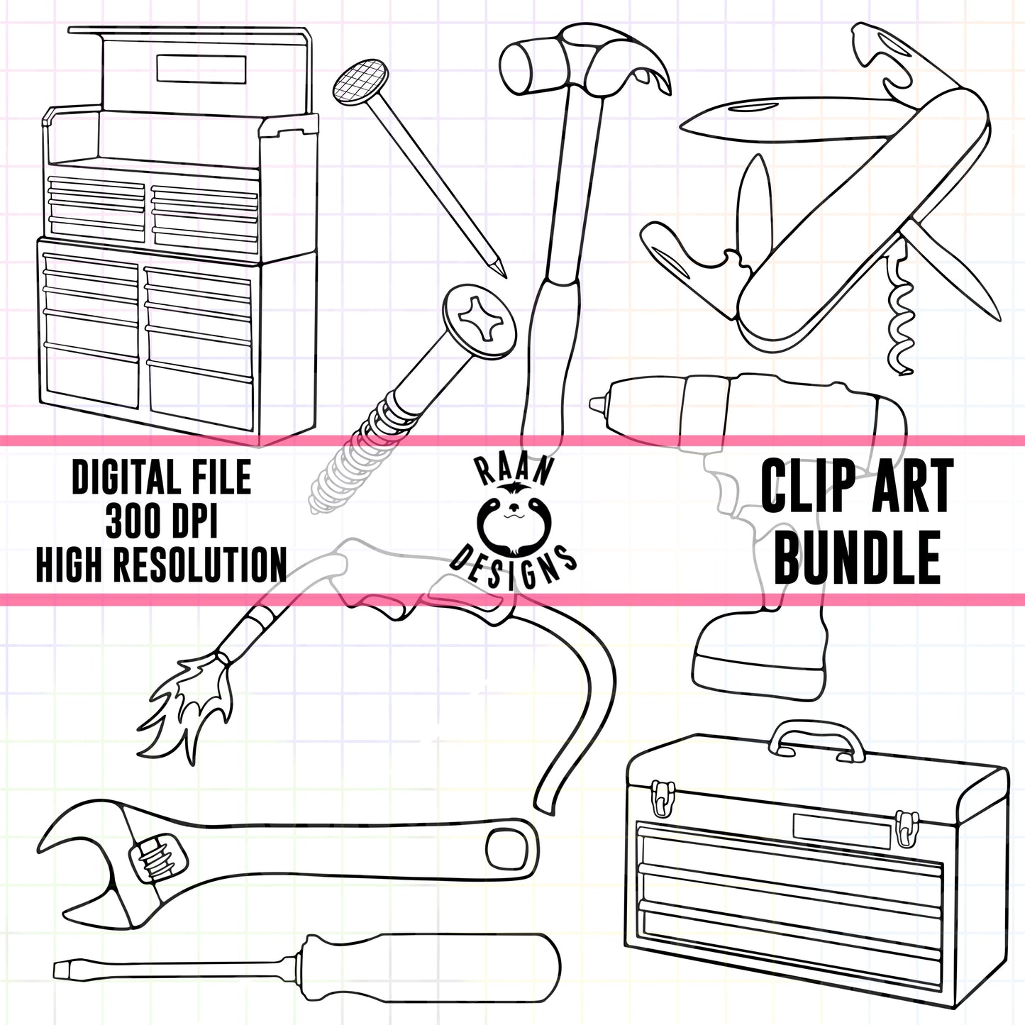 Blue Collar Tools-Outline Clipart Bundle