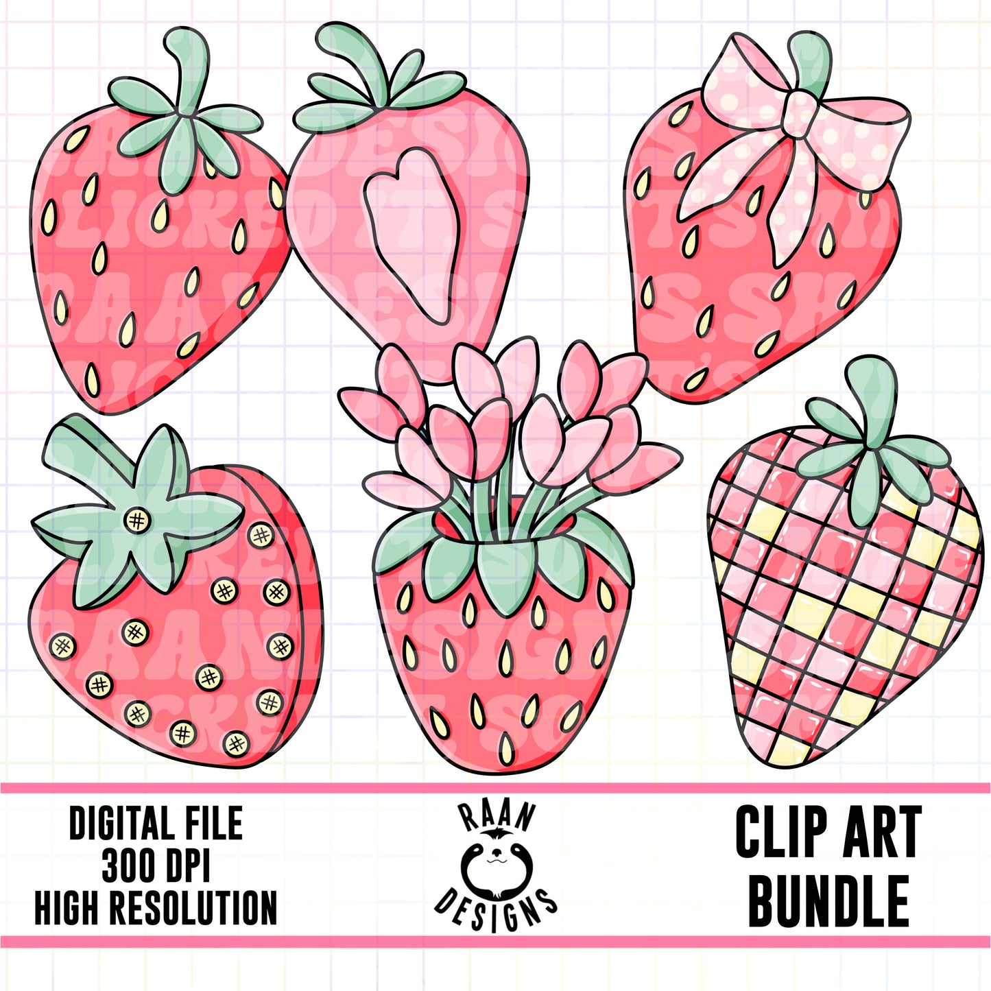 Pink Strawberry Set 1-Clipart Bundle