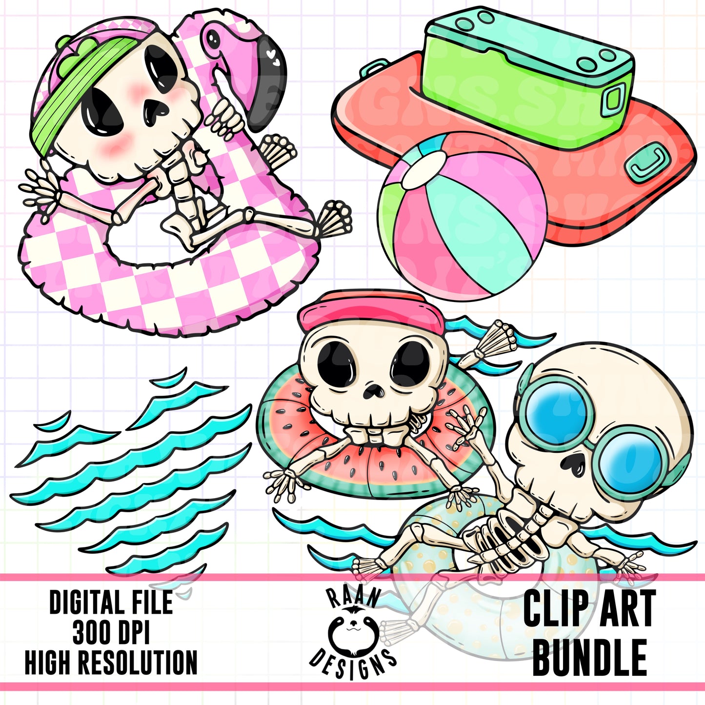 Skelly Summer Clipart Bundle