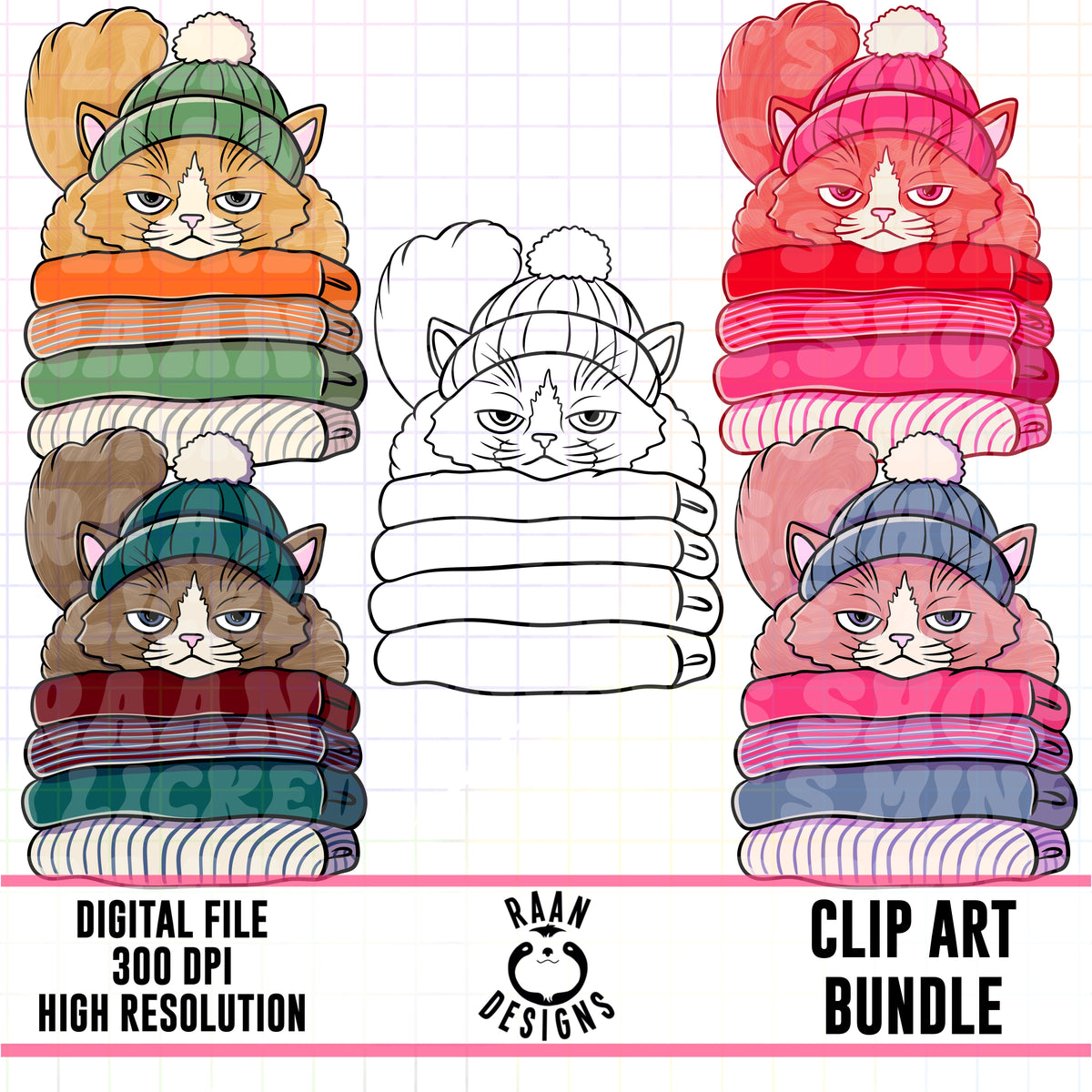 Cat Blanket Stack-Clipart Bundle