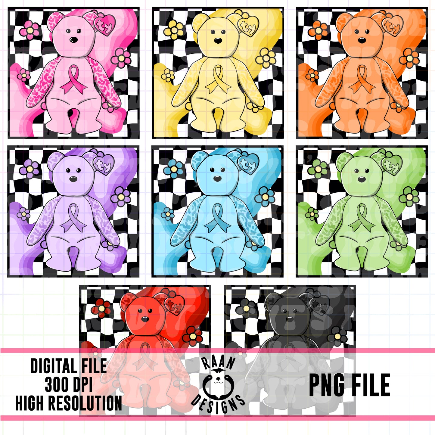 Floral Checker Awareness Bears