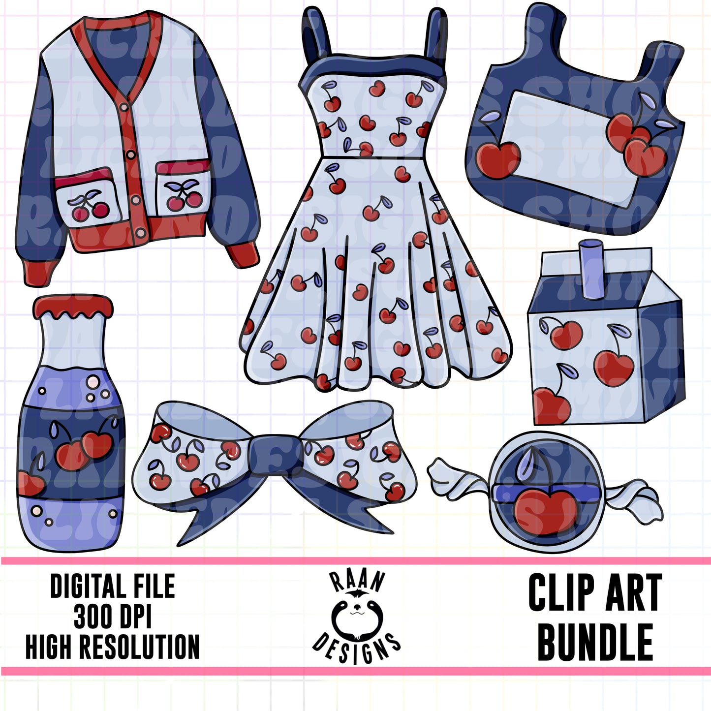 Blue Cherry Set 2-Clipart Bundle