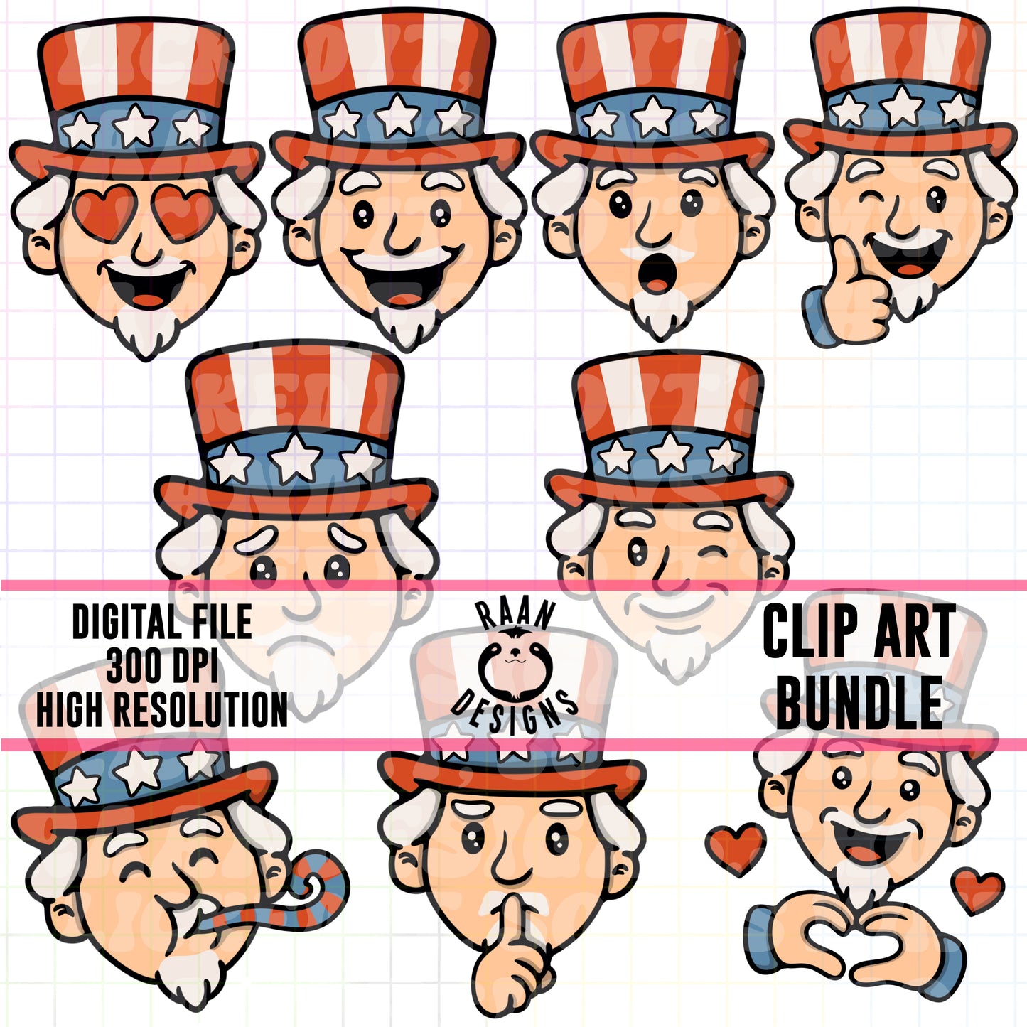 Uncle Sam Emoji-Clipart Bundle