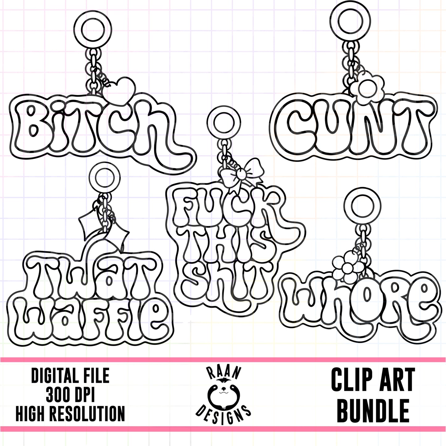 Snarky Swear Words Charms Outlines-Clipart Bundle