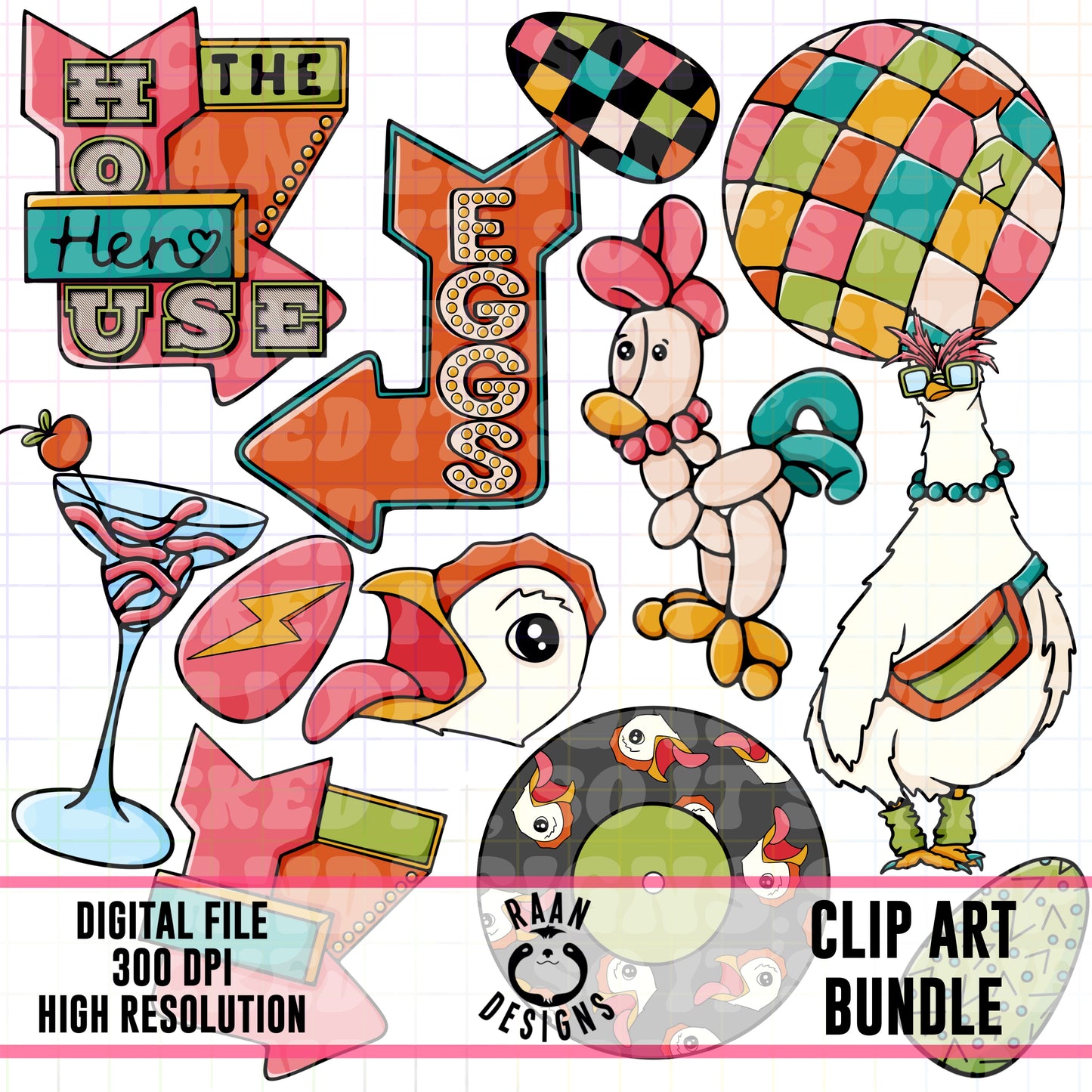 Retro Chicken Clipart Bundle