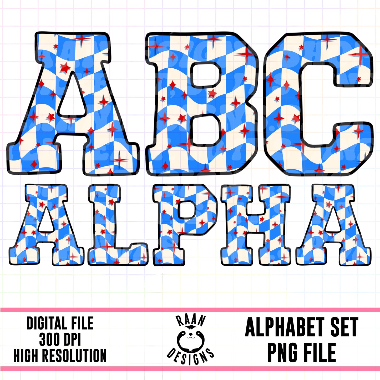 Blue Checkered Fourth of July-Alpha Set