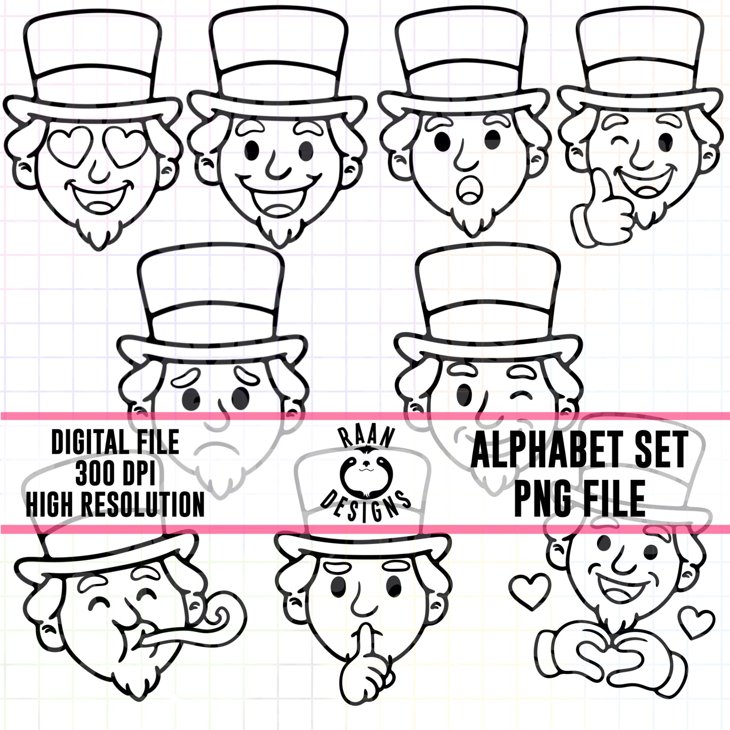 Uncle Sam Emoji-Outline Clipart Bundle