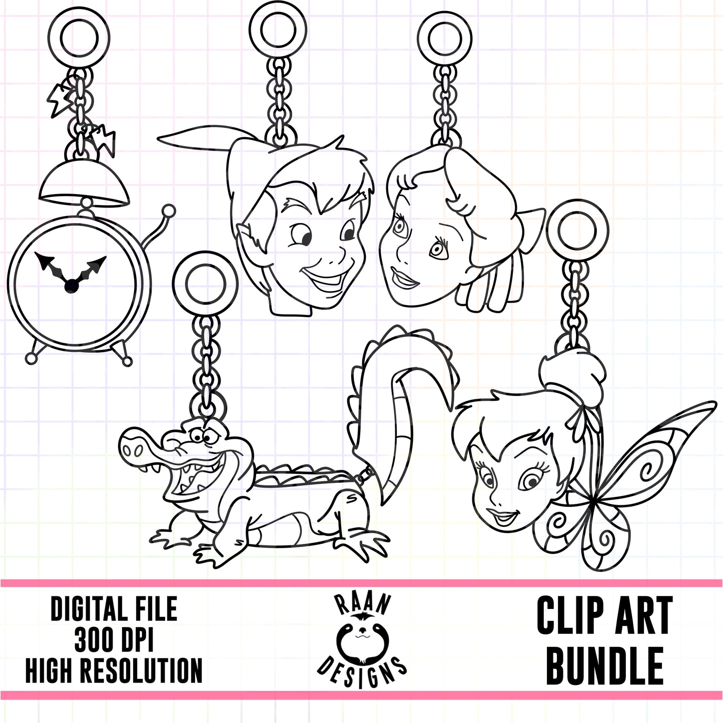 Peter Pan Charms Outlines-Clipart Bundle