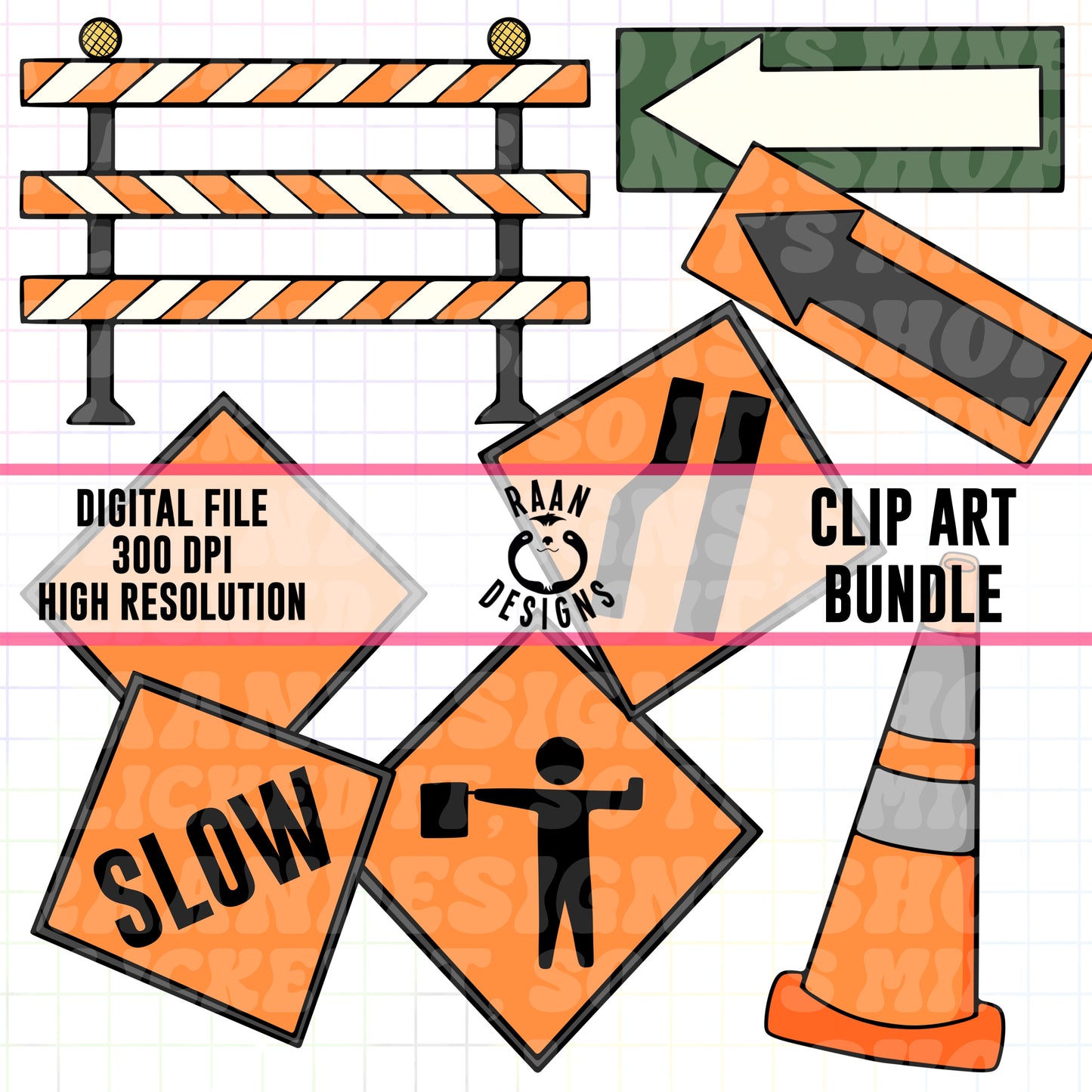 Blue Collar Road Signs-Clipart Bundle
