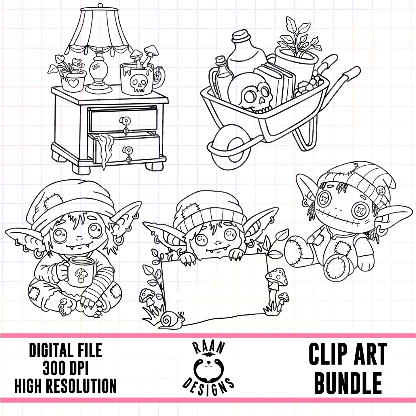 Goblin Garage Sale Outlines-Clipart Bundle