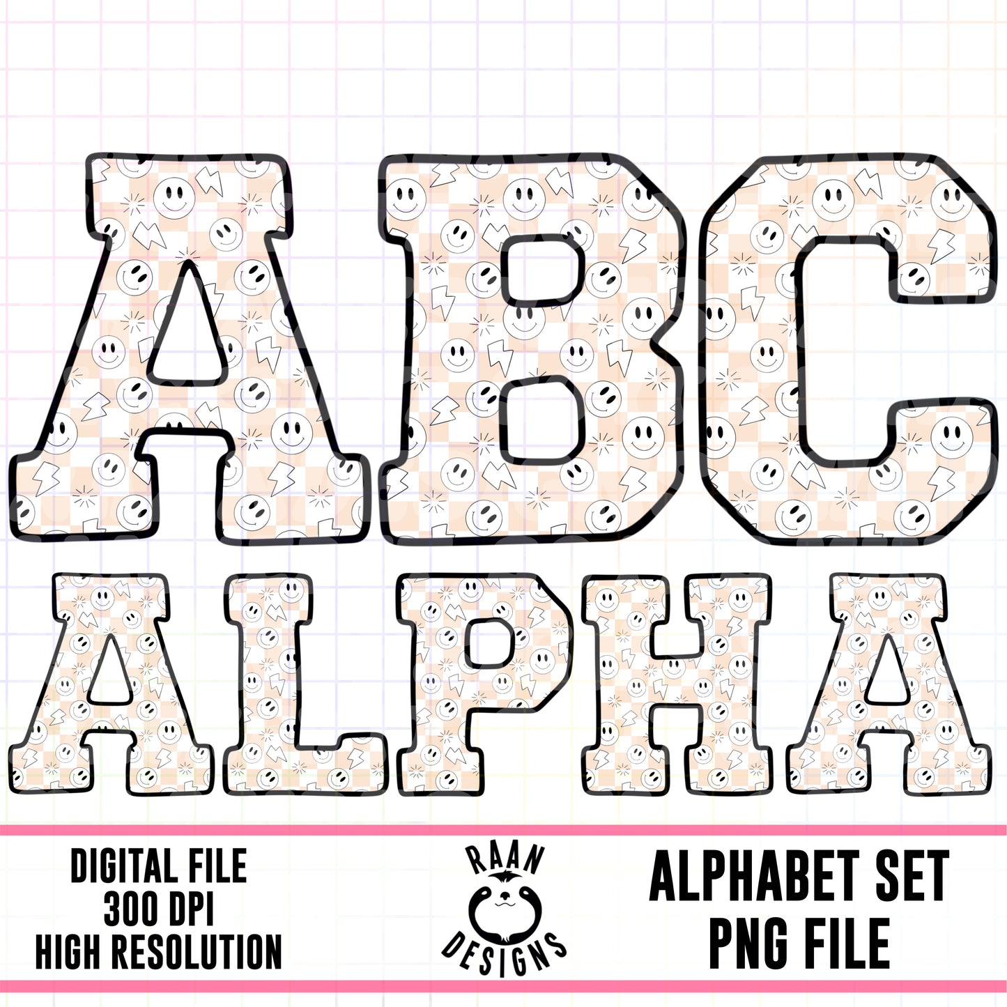 Tan Smiley Checkered Alpha Set