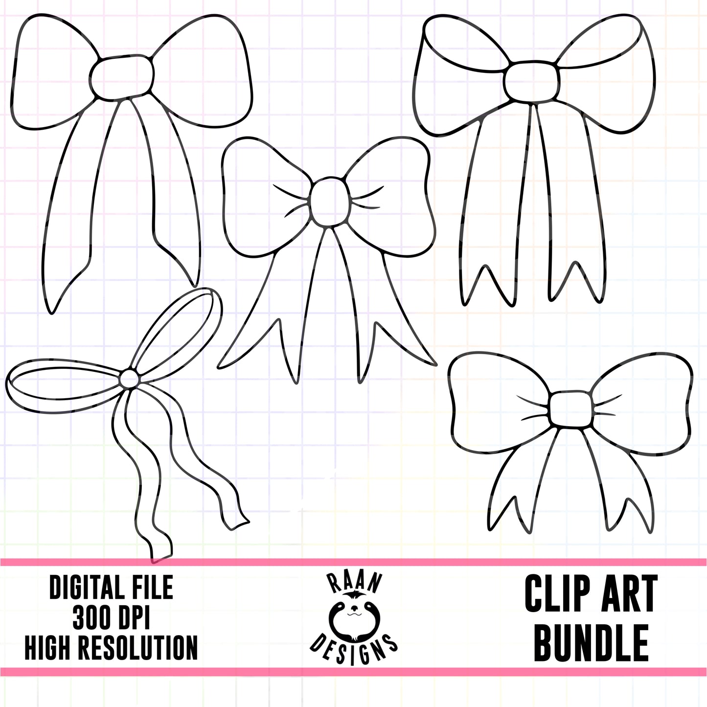 Outline Bows Set 2-Clipart Bundle