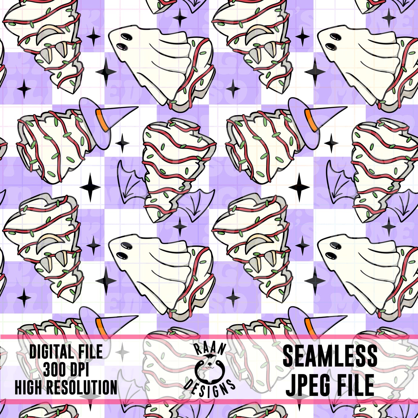 Spooky Tree Cakes Purple-Seamless