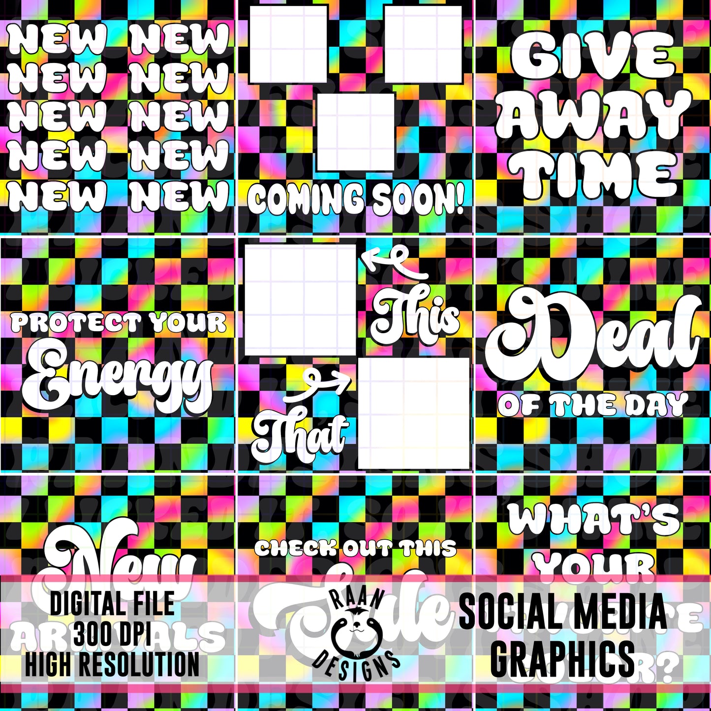 Bright Rainbow Checkered -Social Media Graphics
