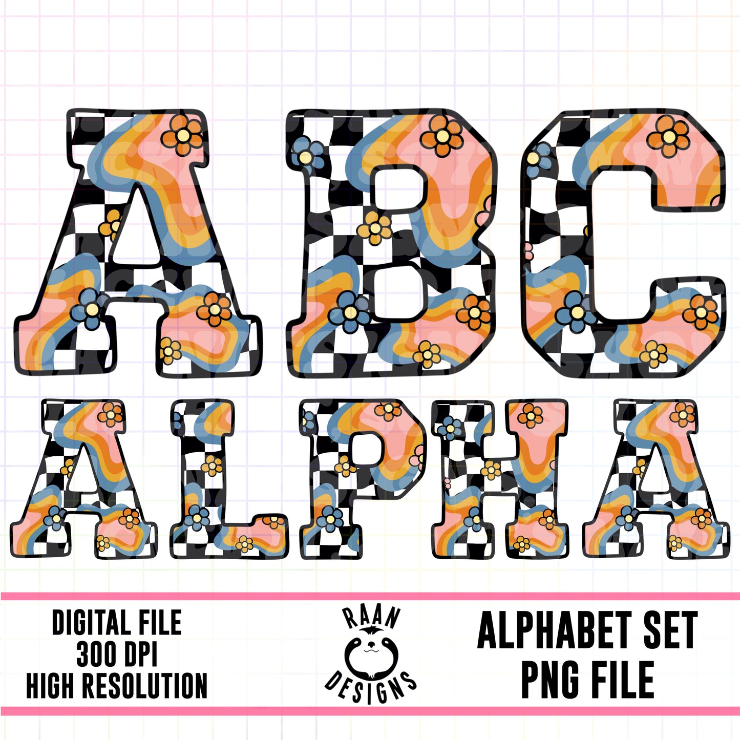 Retro Floral Checkered Alpha Set