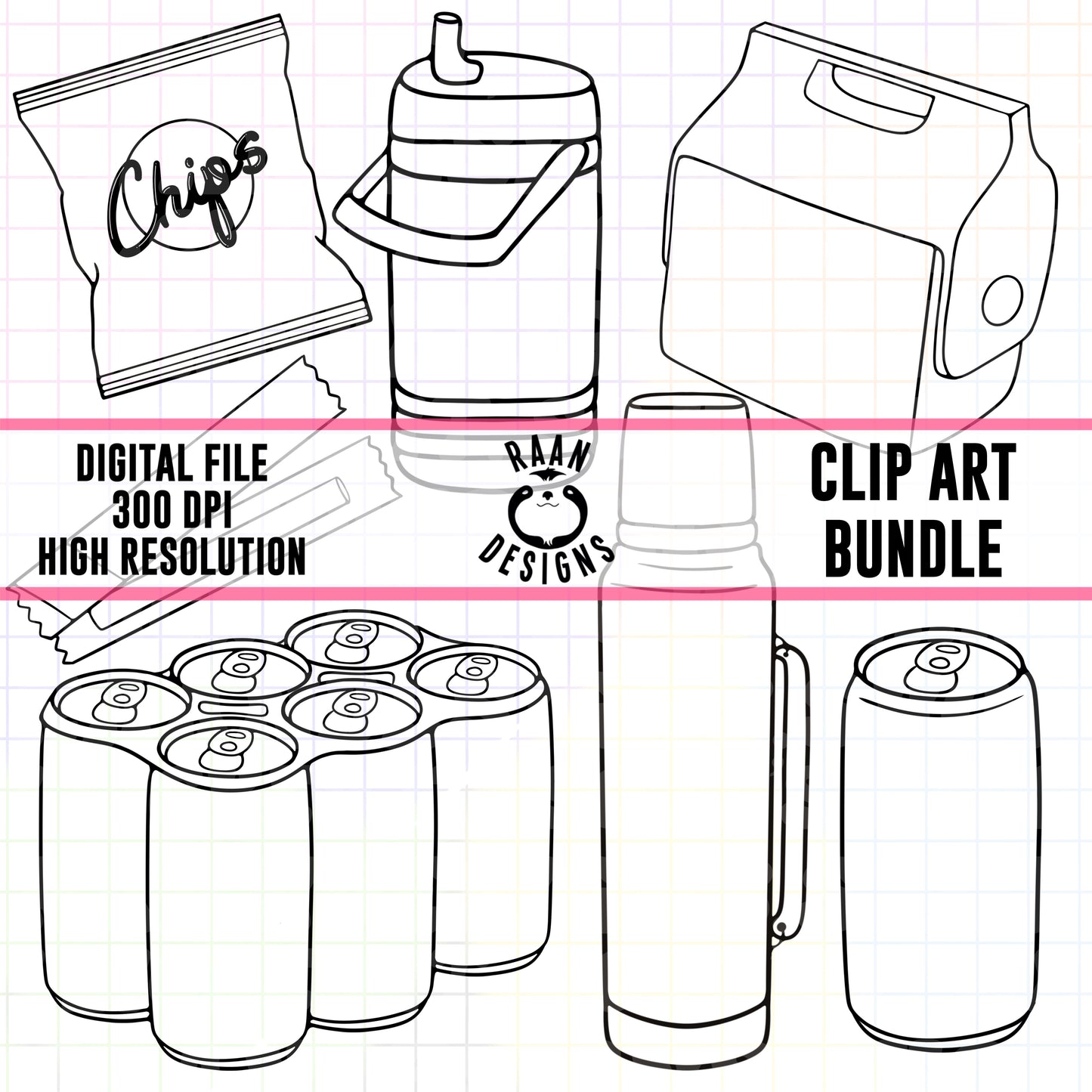 Blue Collar-Food Outline Clipart Bundle