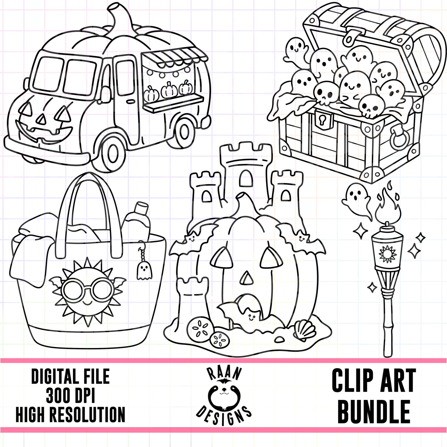 Spooky Summer Outlines-Clipart Bundle