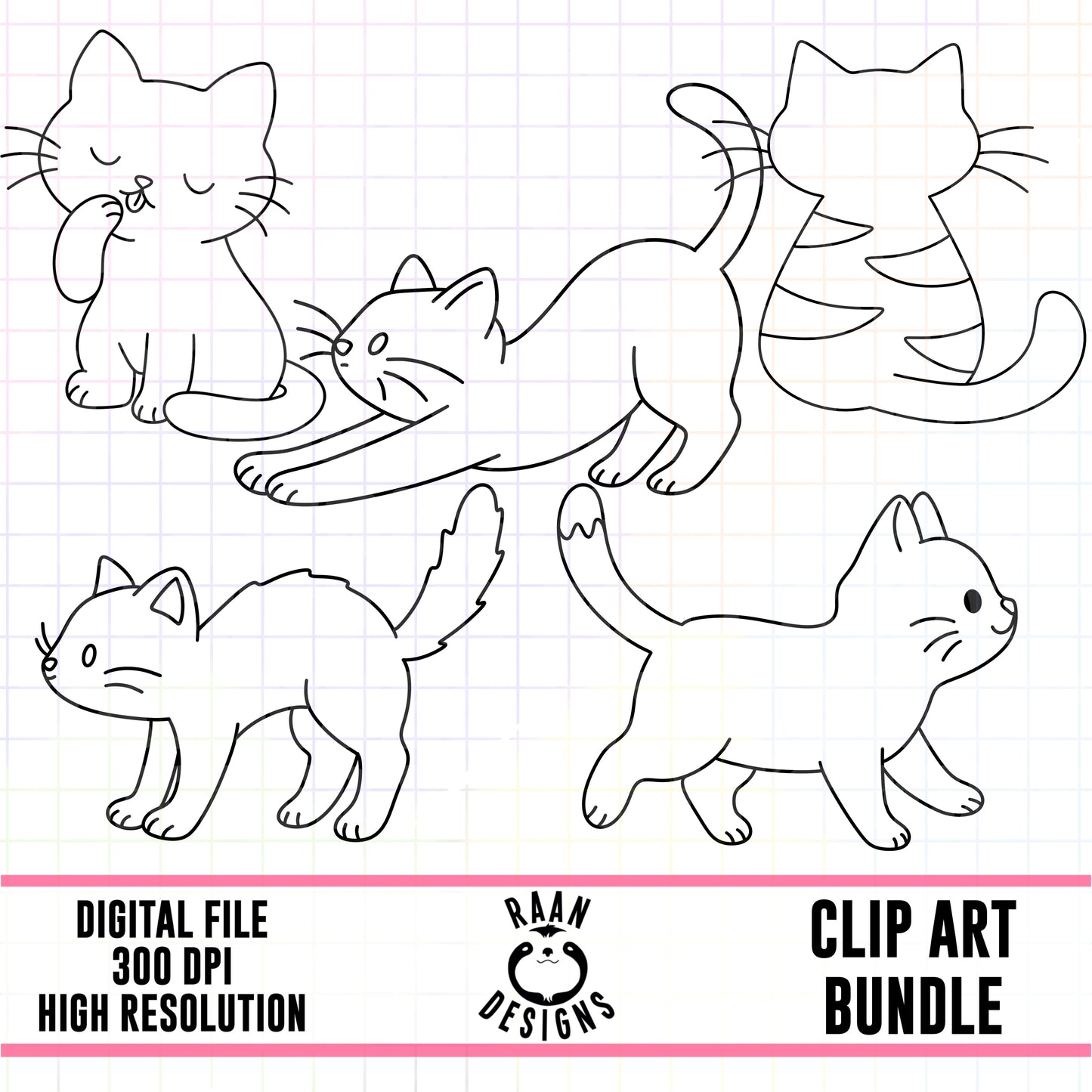 Simple Cat Outlines-Clipart Bundle