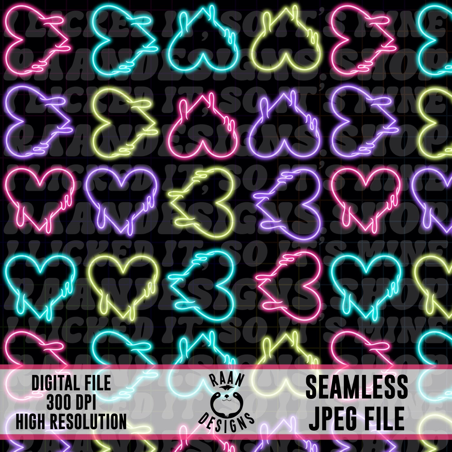 Neon Light Drippy Heart Seamless