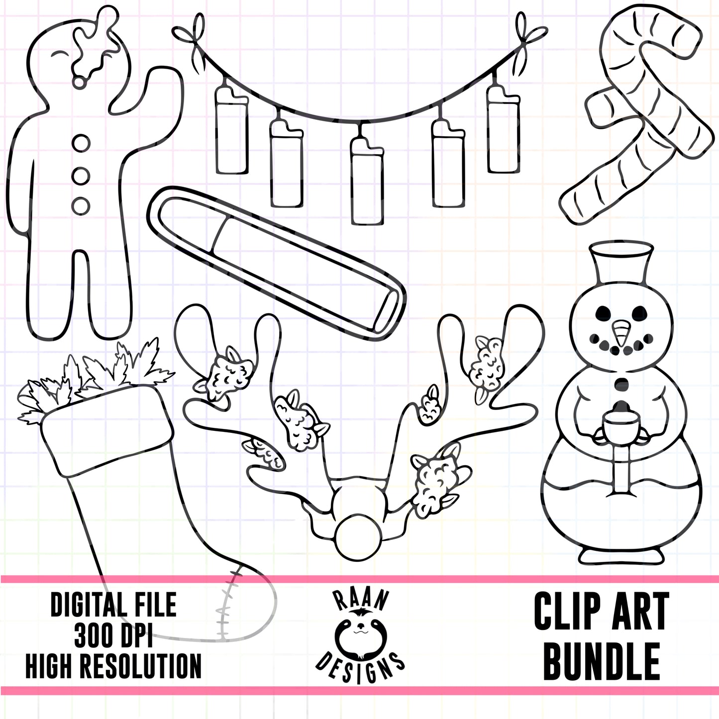 420 Christmas Outlines-Clipart Bundle