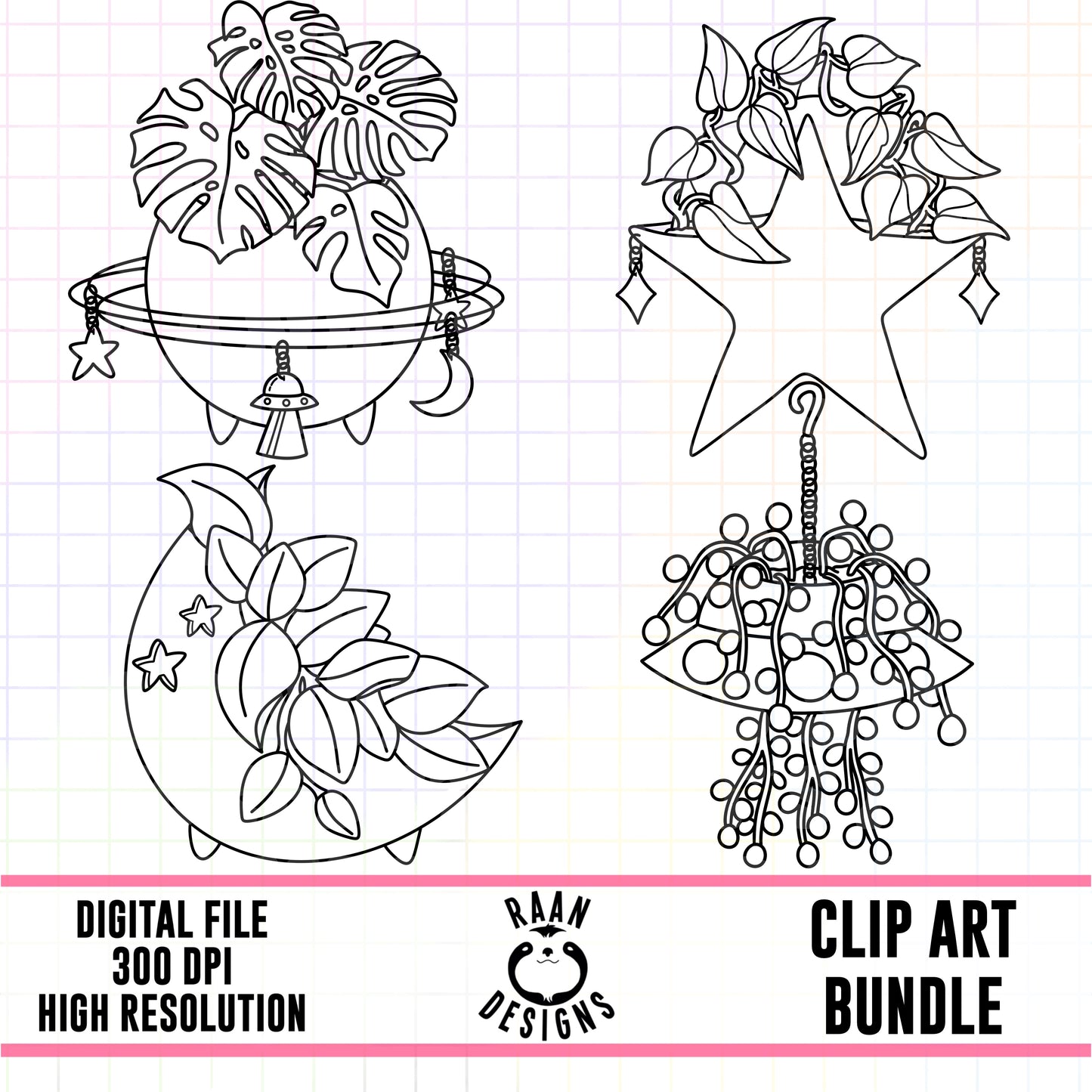 Space Planters Outlines-Clipart Bundle