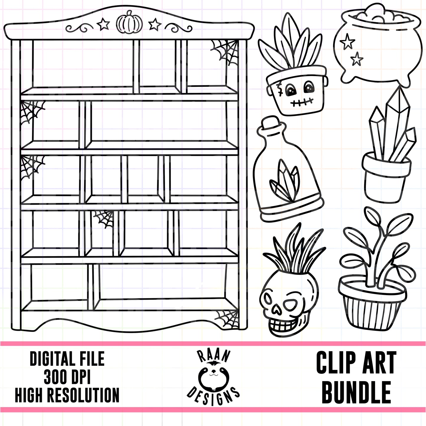 Halloween Trinket Shelf Outlines -Clipart Bundle