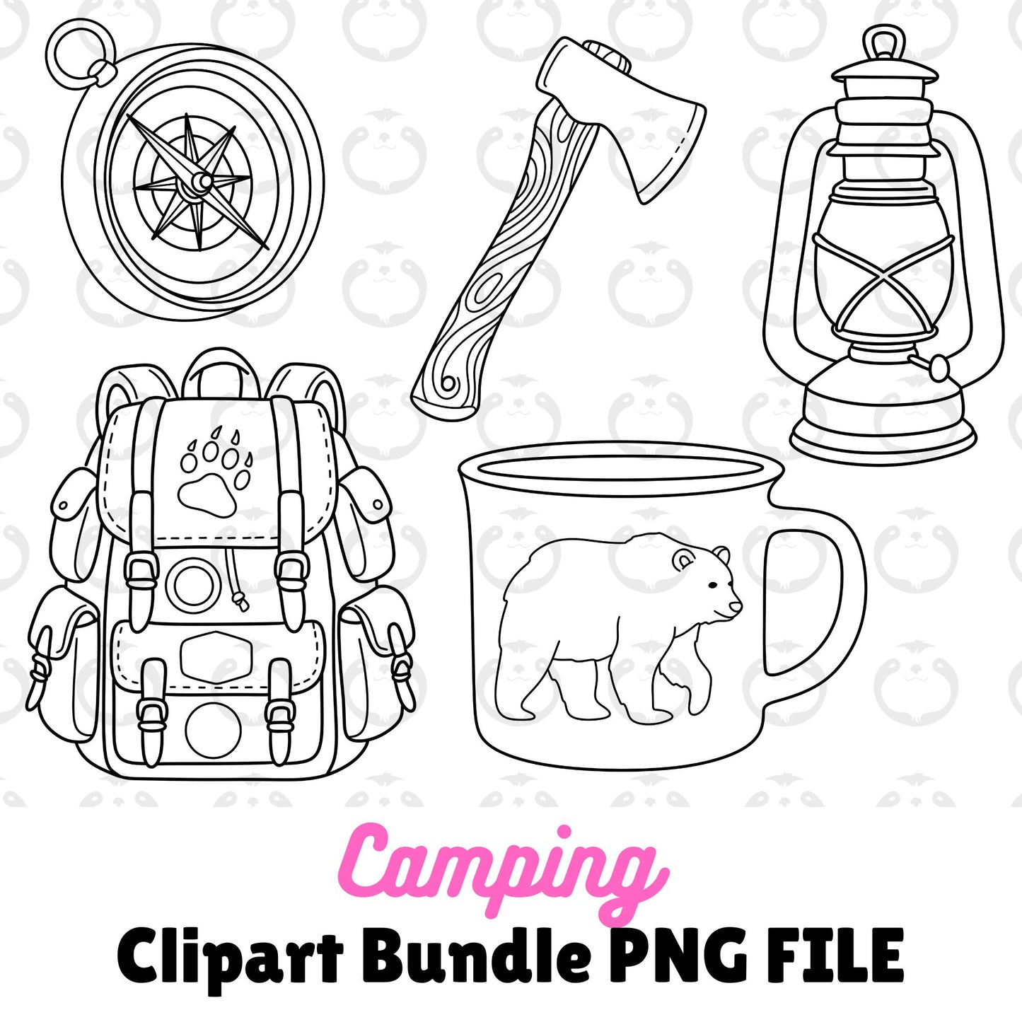 Camping Outline-Clipart Bundle