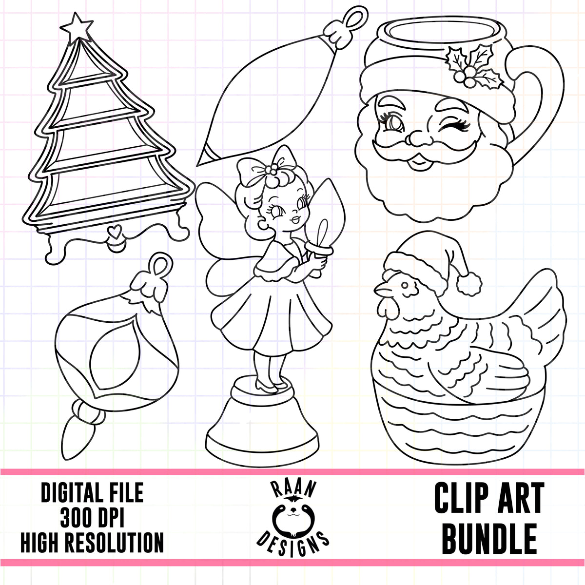 Thrifted Christmas Outlines-Clipart Bundle
