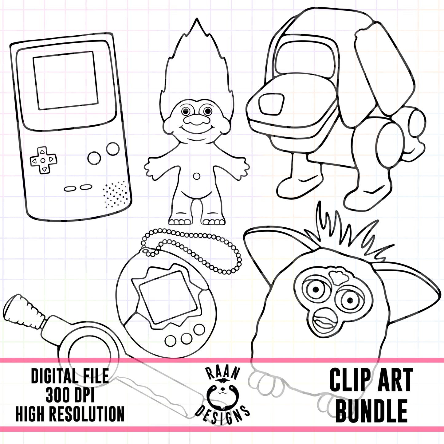 90s Toys-Outline Clipart Bundle