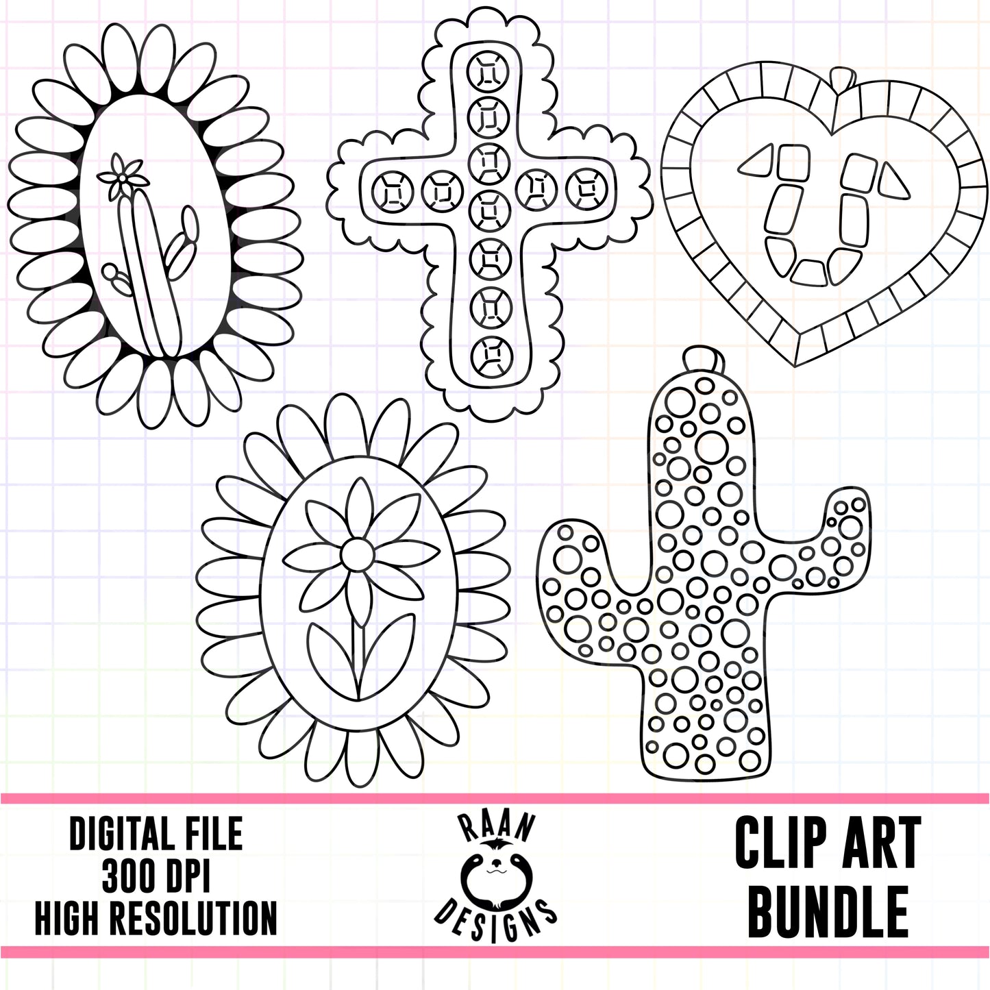 Western Charms Outlines-Clipart Bundle