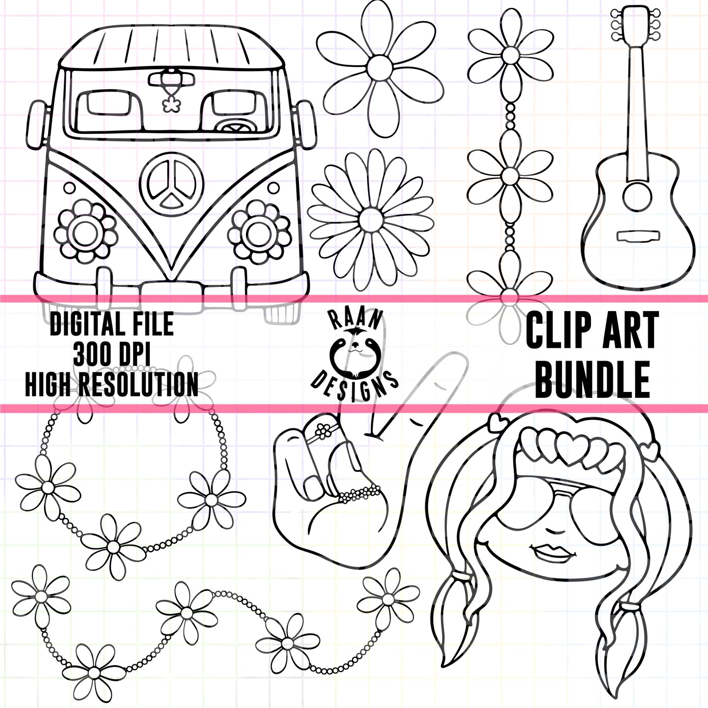 Hippie-Outline Clipart Bundle