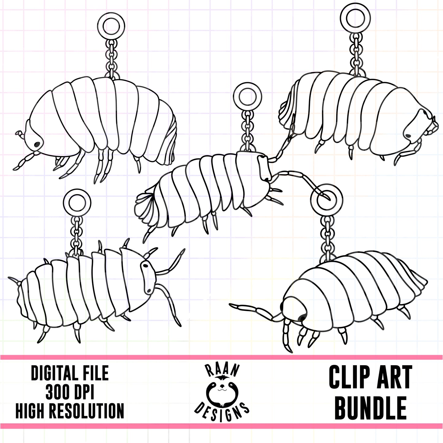 Isopod Charms Outlines-Clipart Bundle