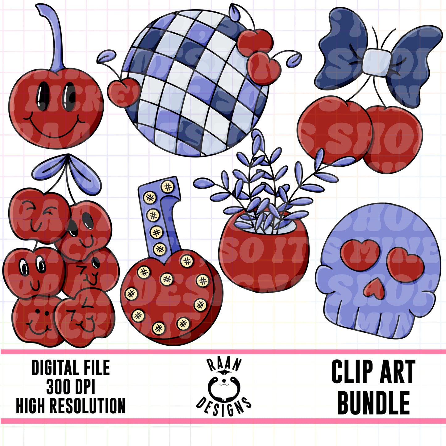 Blue Cherry Set 1-Clipart Bundle