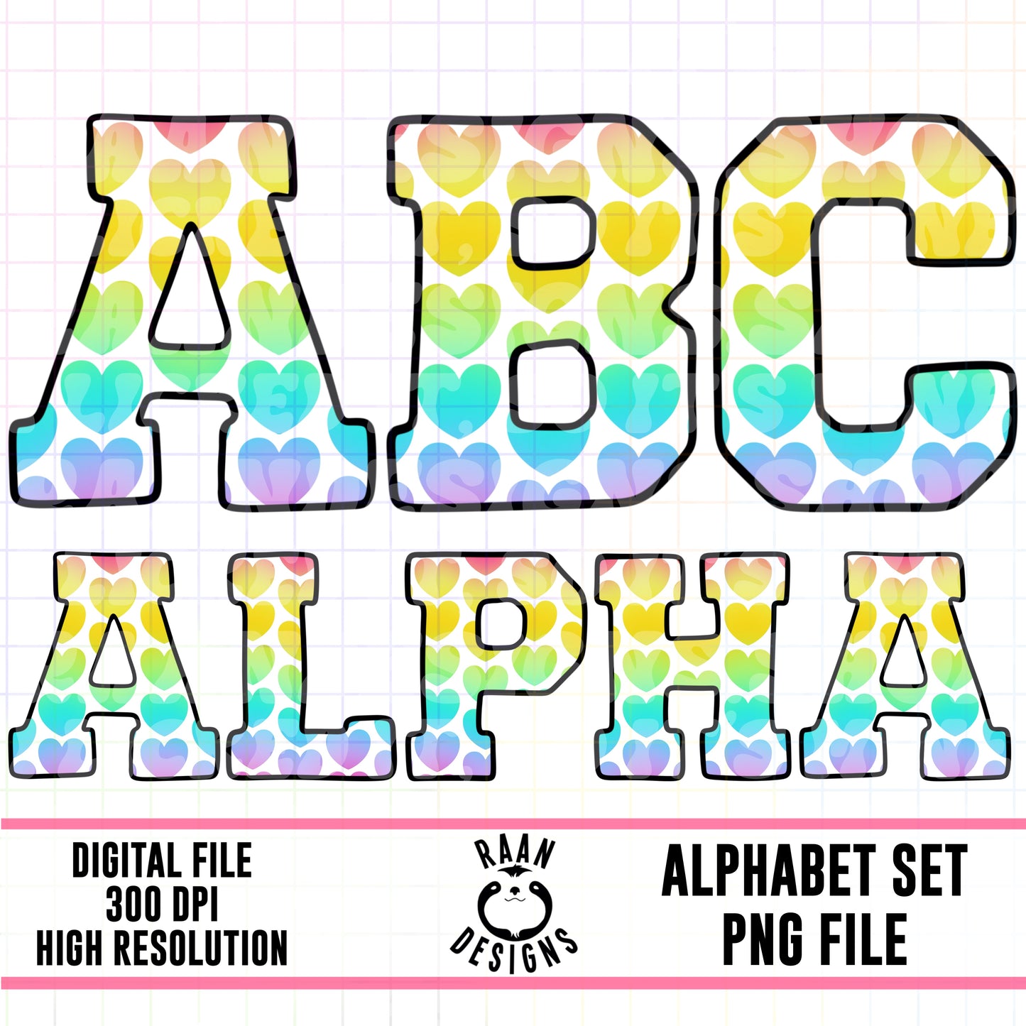 Rainbow Heart Alpha Set