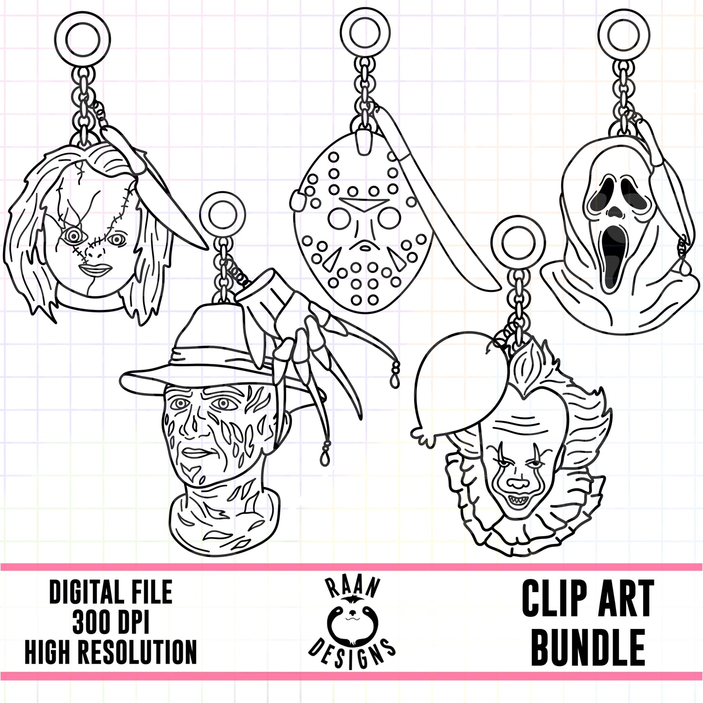 Horror Charms Outlines-Clipart Bundle
