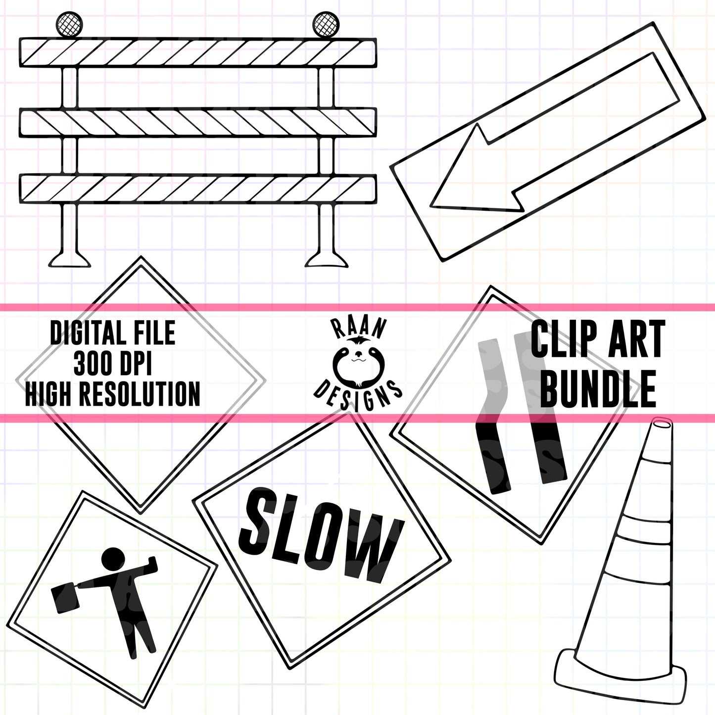 Blue Collar Road Signs-Outline Clipart Bundle