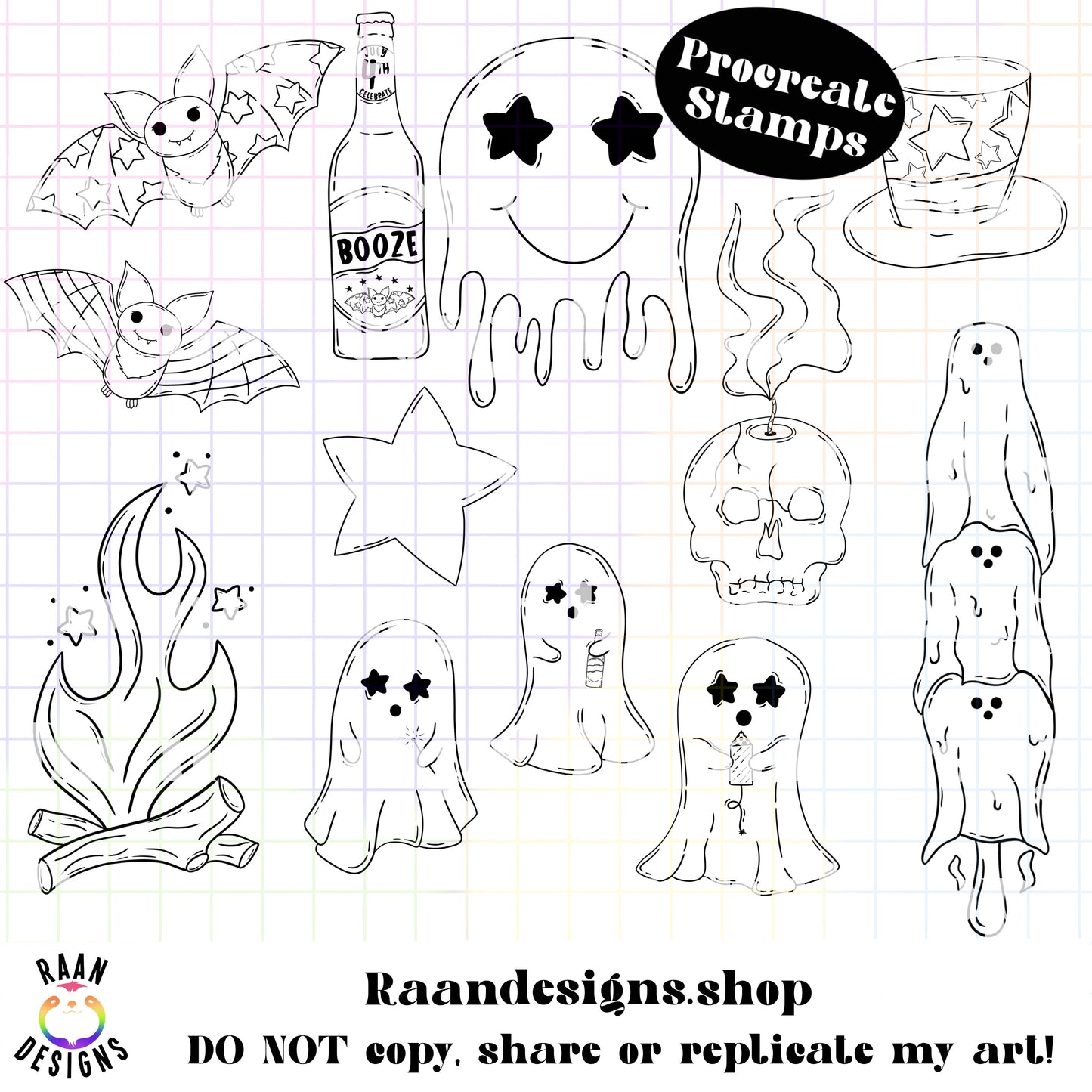 RAAN Spooky Fourth Brushset- 12 Procreate Stamp Set