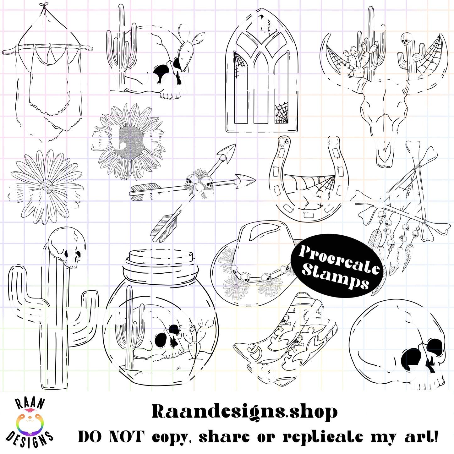 RAAN Spooky Western Brushset- 14 Procreate Stamp Set