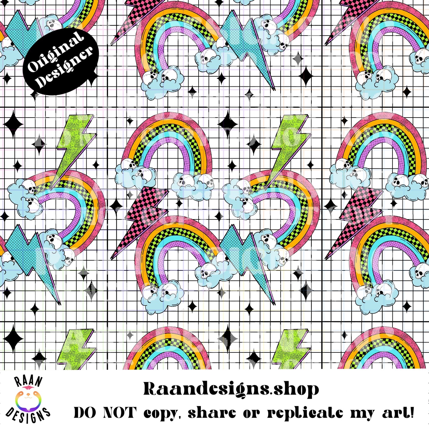 Rainbow Skulls and Lightning Bolts-Seamless