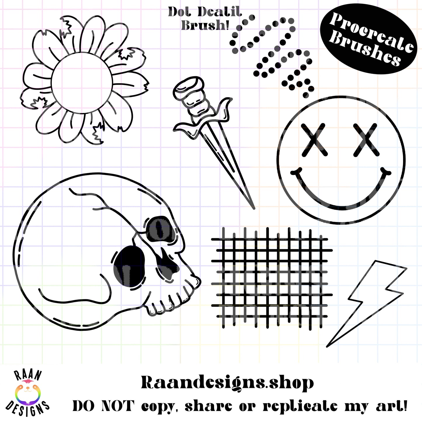 RAAN Retro Mental Health Brushset- 7 Procreate Stamp Set