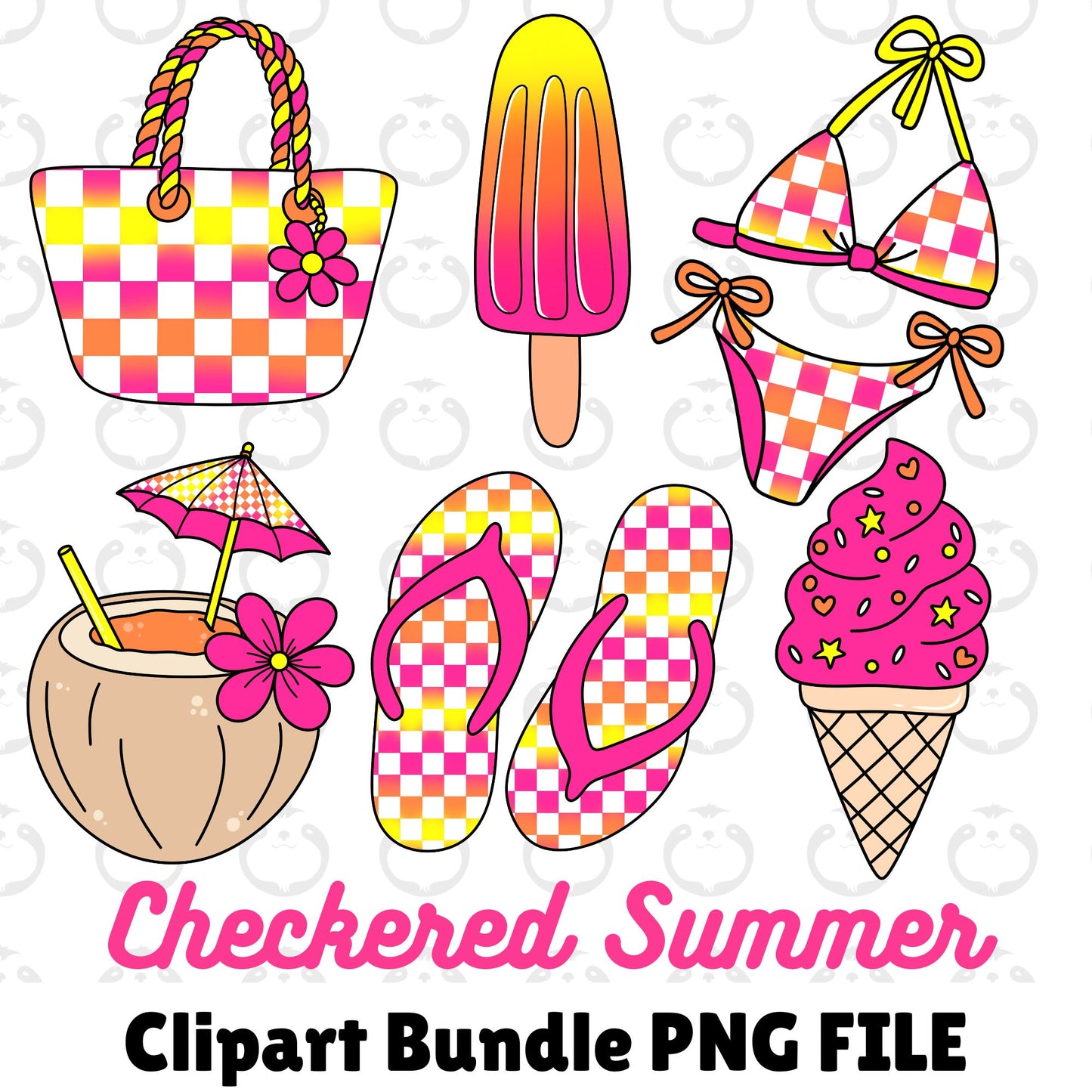 Bright Checkered Summer-Clipart Bundle