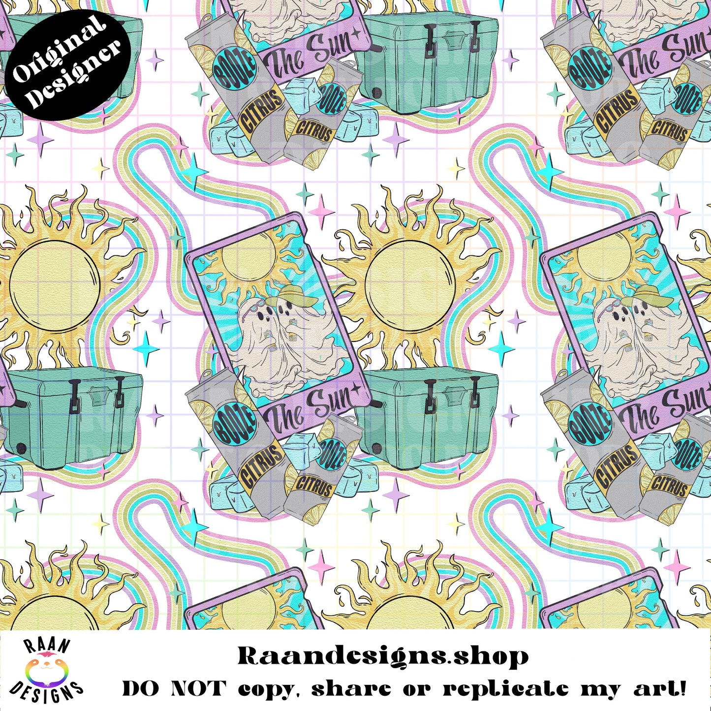The Sun Tarot Ghostly Seamless-White